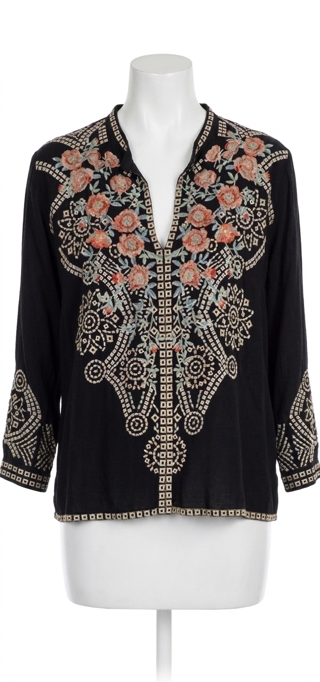 NEW JOHNNY WAS alani collared blouse in sanded black